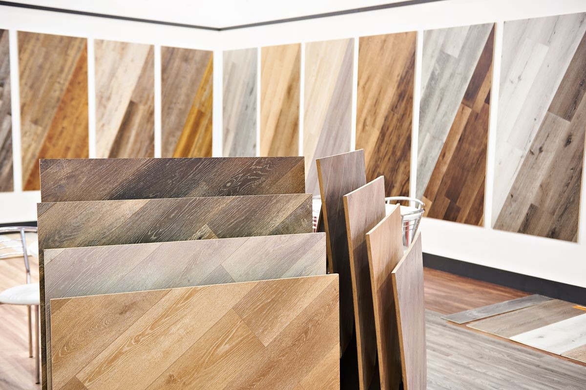 Decorative wooden panels for walls and floor in the store